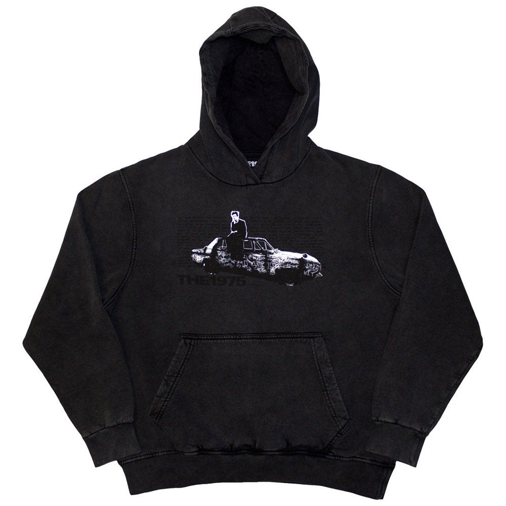 The 1975 Unisex Stone Wash Pullover Hoodie Car Photo - Charcoal Grey