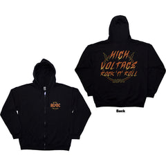 AC/DC Unisex Zipped Hoodie High Voltage RnR - Black