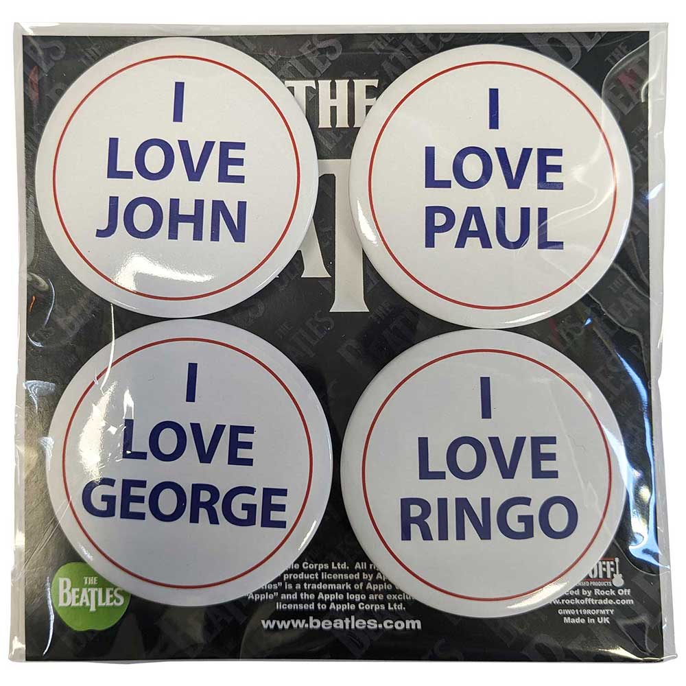 The Beatles Button Badge Pack I Love 4 Pack Large