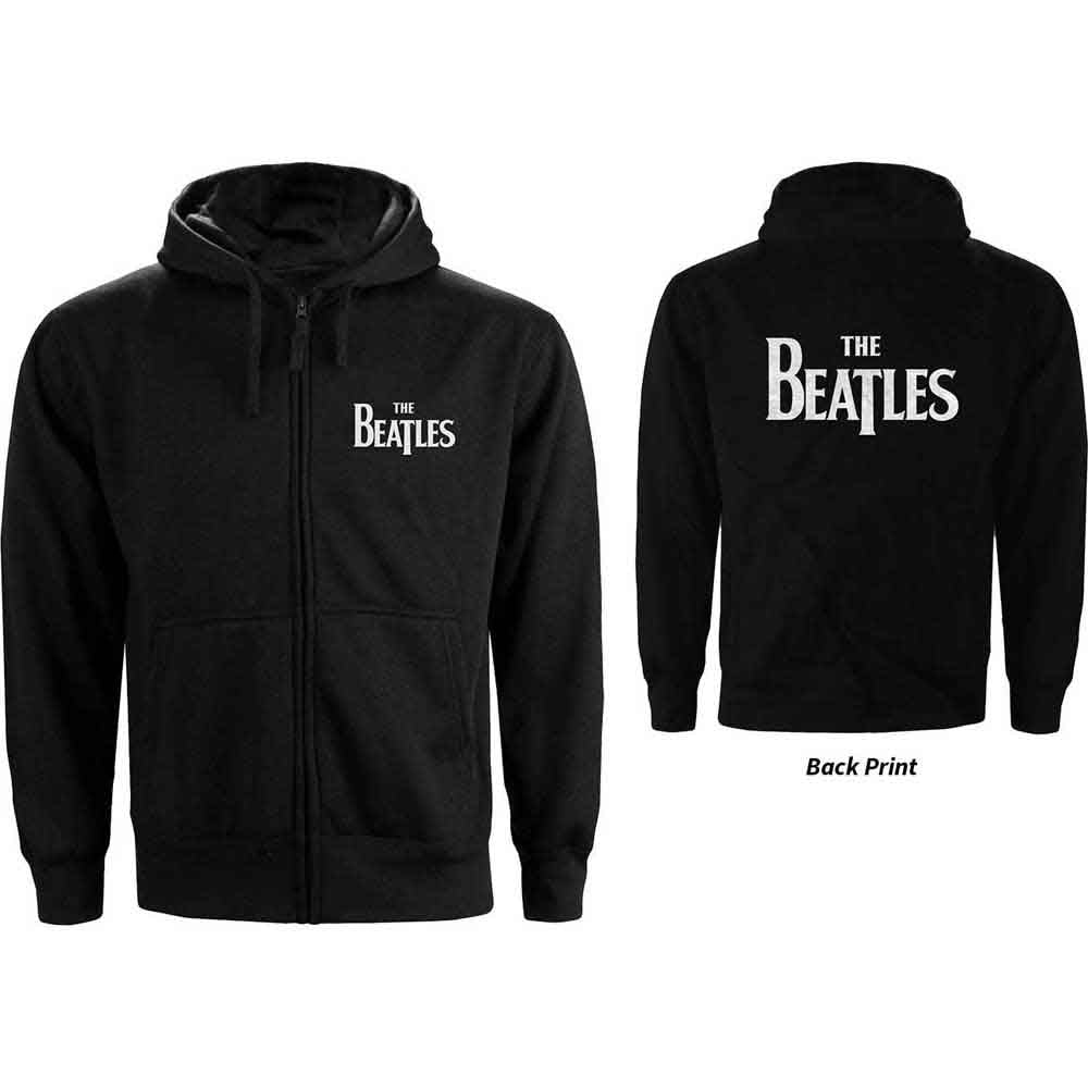 The Beatles Unisex Zipped Hoodie Drop T Logo - Black