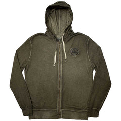 The Beatles Unisex Zipped Hoodie Apple Logo Stone Wash - Khaki Green