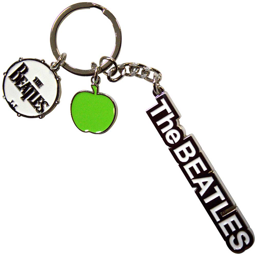 The Beatles Keychain Text Logo Drop T Drum & Apple Charms
