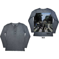 The Beatles Unisex Long Sleeve T-Shirt Abbey Road Back Print Stone Wash - Blue