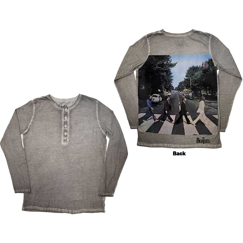 The Beatles Unisex Long Sleeve T-Shirt Abbey Road Back Print Stone Wash - Silver Grey
