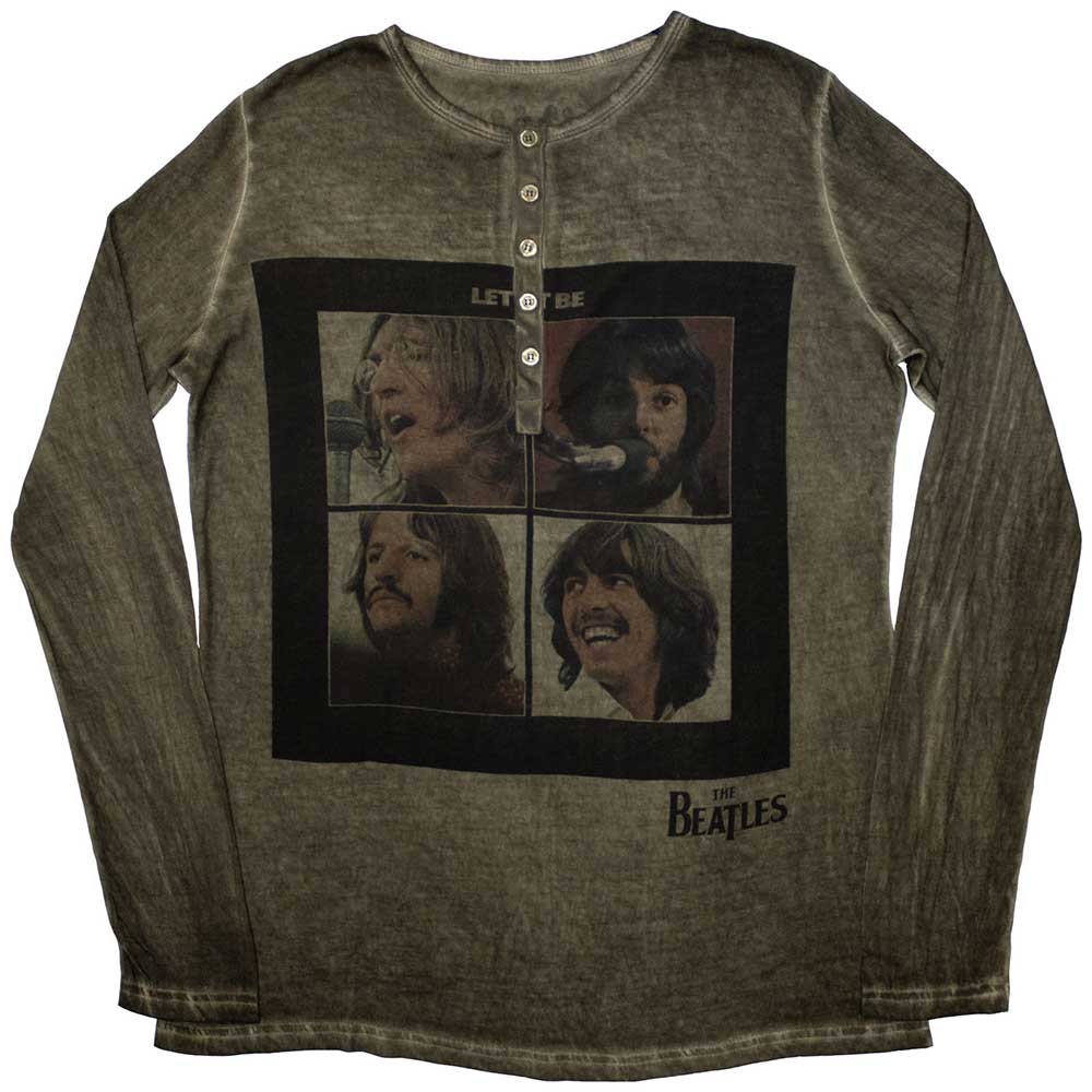 The Beatles Unisex Long Sleeve T-Shirt Let It Be Stone Wash - Khaki Green