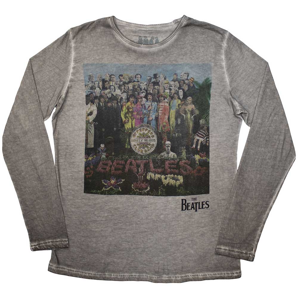 The Beatles Unisex Long Sleeve T-Shirt Sgt Pepper Stone Wash - Silver Grey