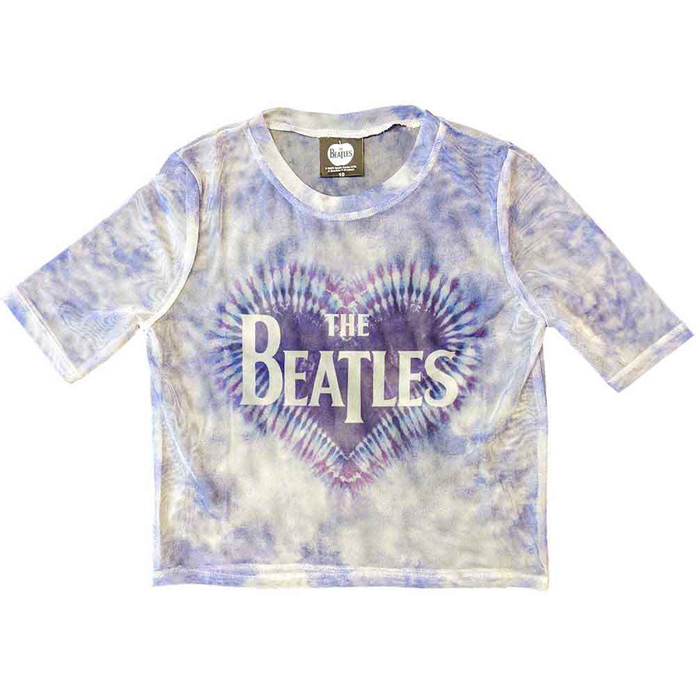 The Beatles Ladies Crop Top Heart & Drop T Logo - White
