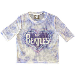 The Beatles Ladies Crop Top Heart & Drop T Logo - White