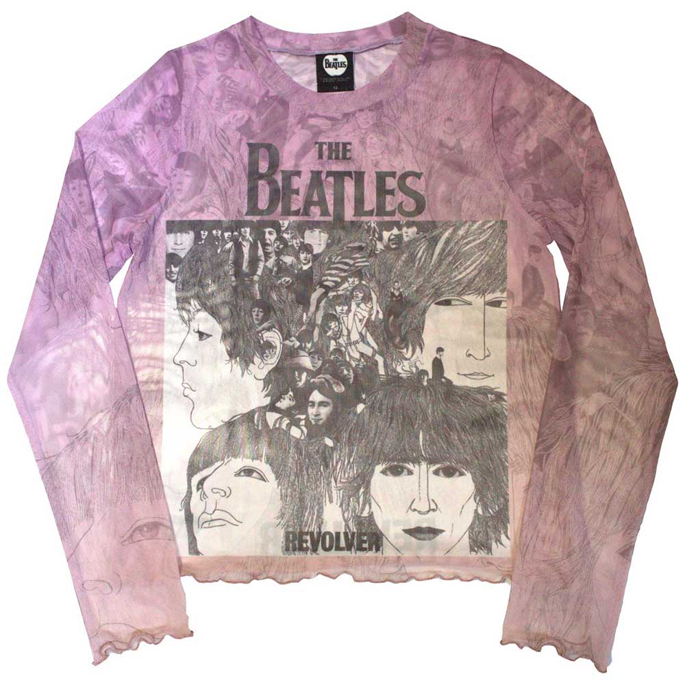 The Beatles Ladies Long Sleeve Crop Top Revolver - Pink