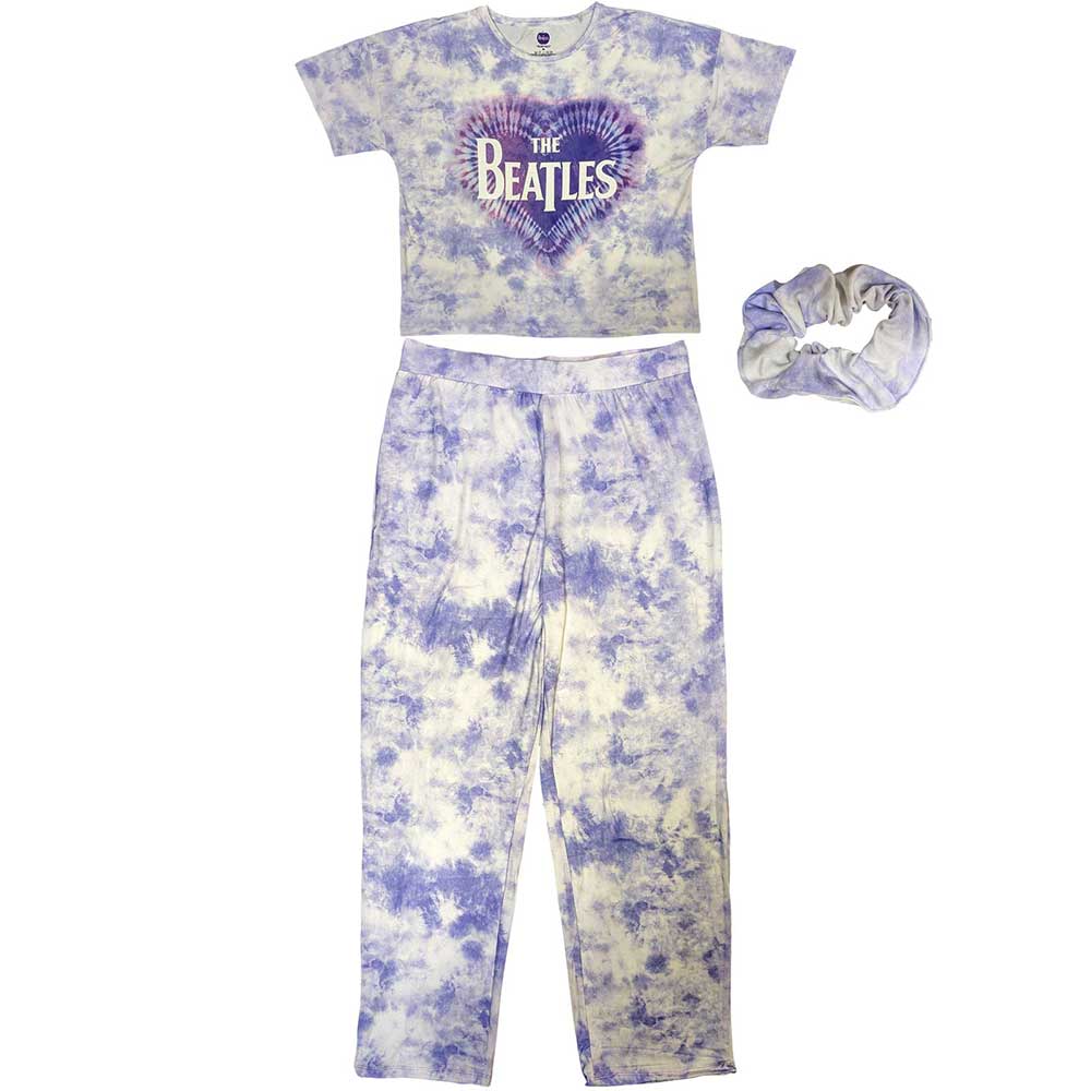 The Beatles Ladies Pyjamas Heart & Drop T Logo - White