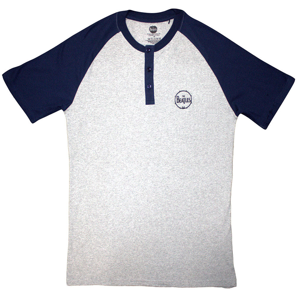 The Beatles Unisex Raglan T-Shirt Mini Drum Logo - Grey & Navy Blue