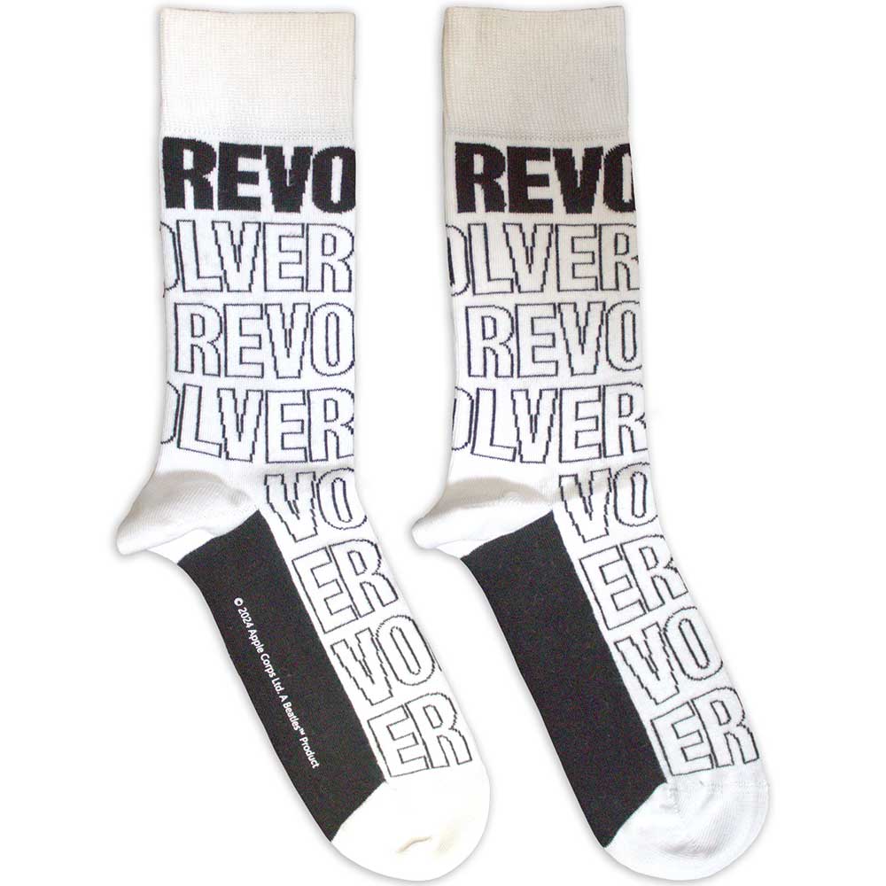 The Beatles Unisex Ankle Socks Revolver Text Outlines Repeat - White