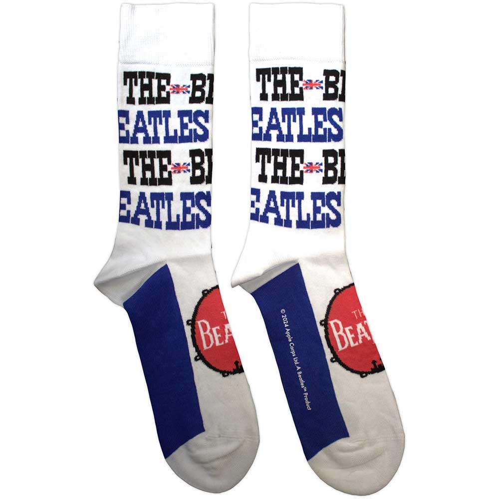 The Beatles Unisex Ankle Socks Budokan Poster & Drum Logo - White