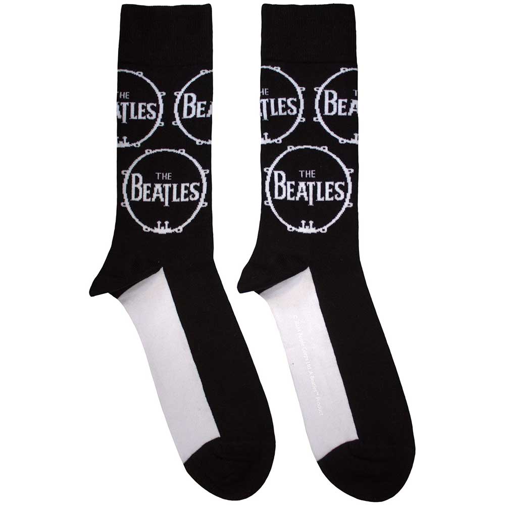 The Beatles Unisex Ankle Socks Drum Logo Repeat - Black