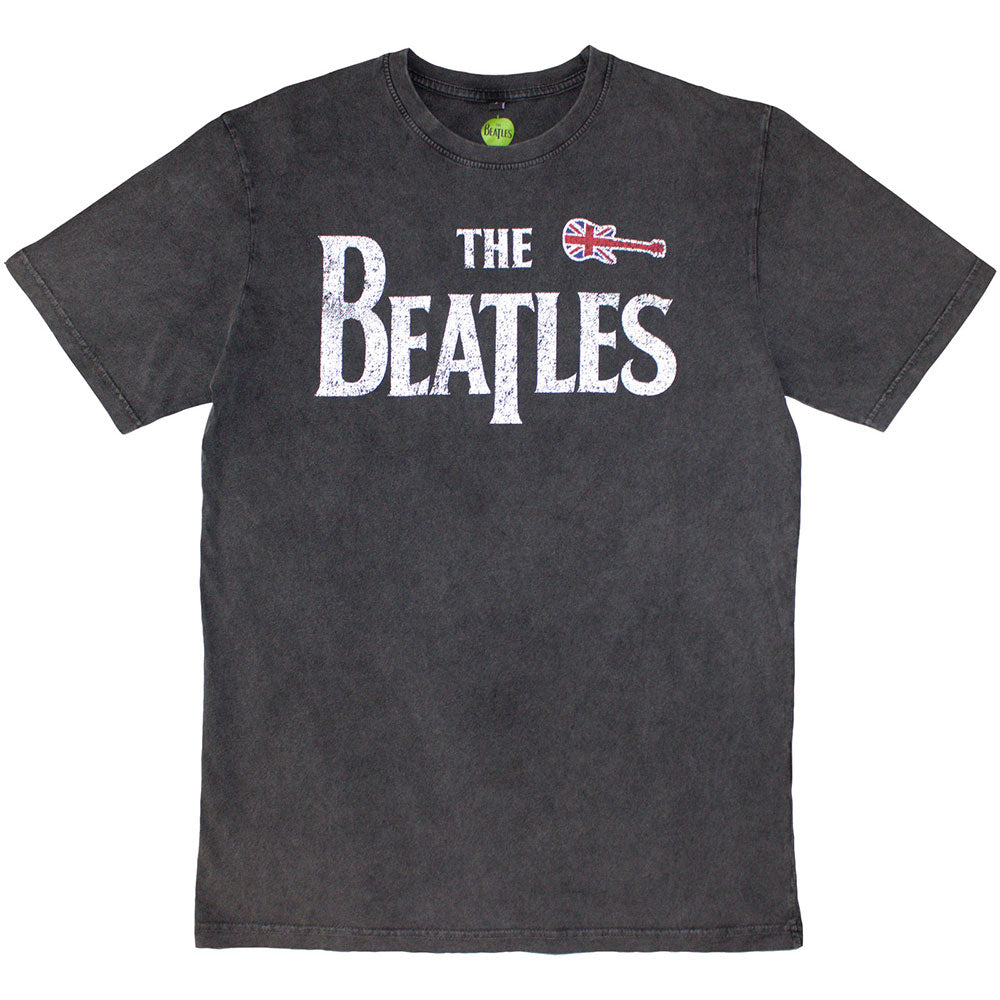 The Beatles Unisex Stone Wash T-Shirt Guitar & Drop T - Charcoal Grey