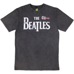 The Beatles Unisex Stone Wash T-Shirt Guitar & Drop T - Charcoal Grey