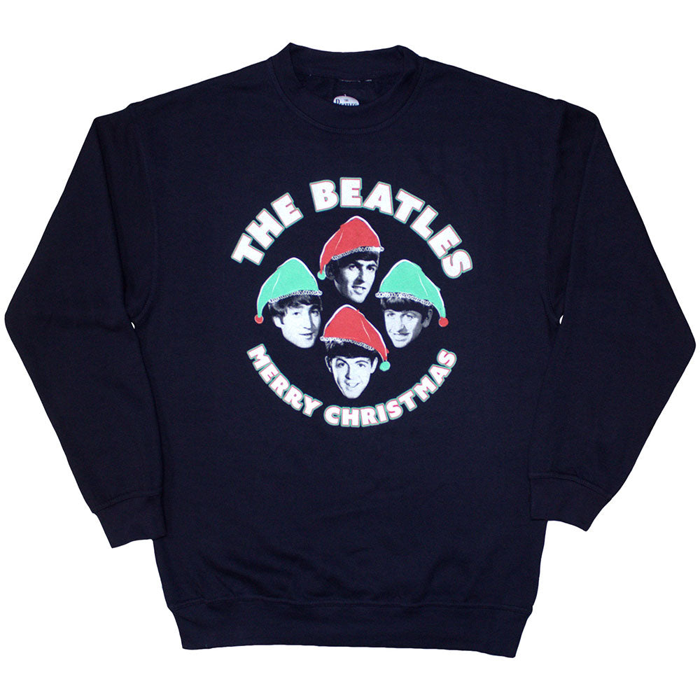 The Beatles Unisex Sweatshirt Xmas Hats - Navy Blue