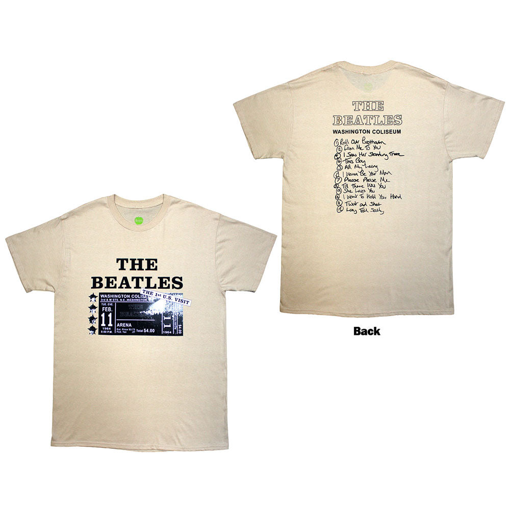 The Beatles Unisex T-Shirt Washington '64 Promo & Setlist - Sand