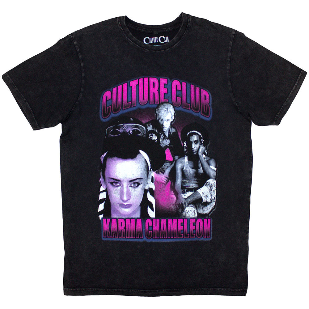 Boy George & Culture Club Unisex Stone Wash T-Shirt Karma Chameleon - Black