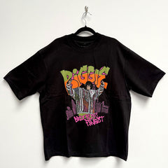 Biggie Smalls Unisex Oversized Boxy T-Shirt Cartoon Graffiti - Black