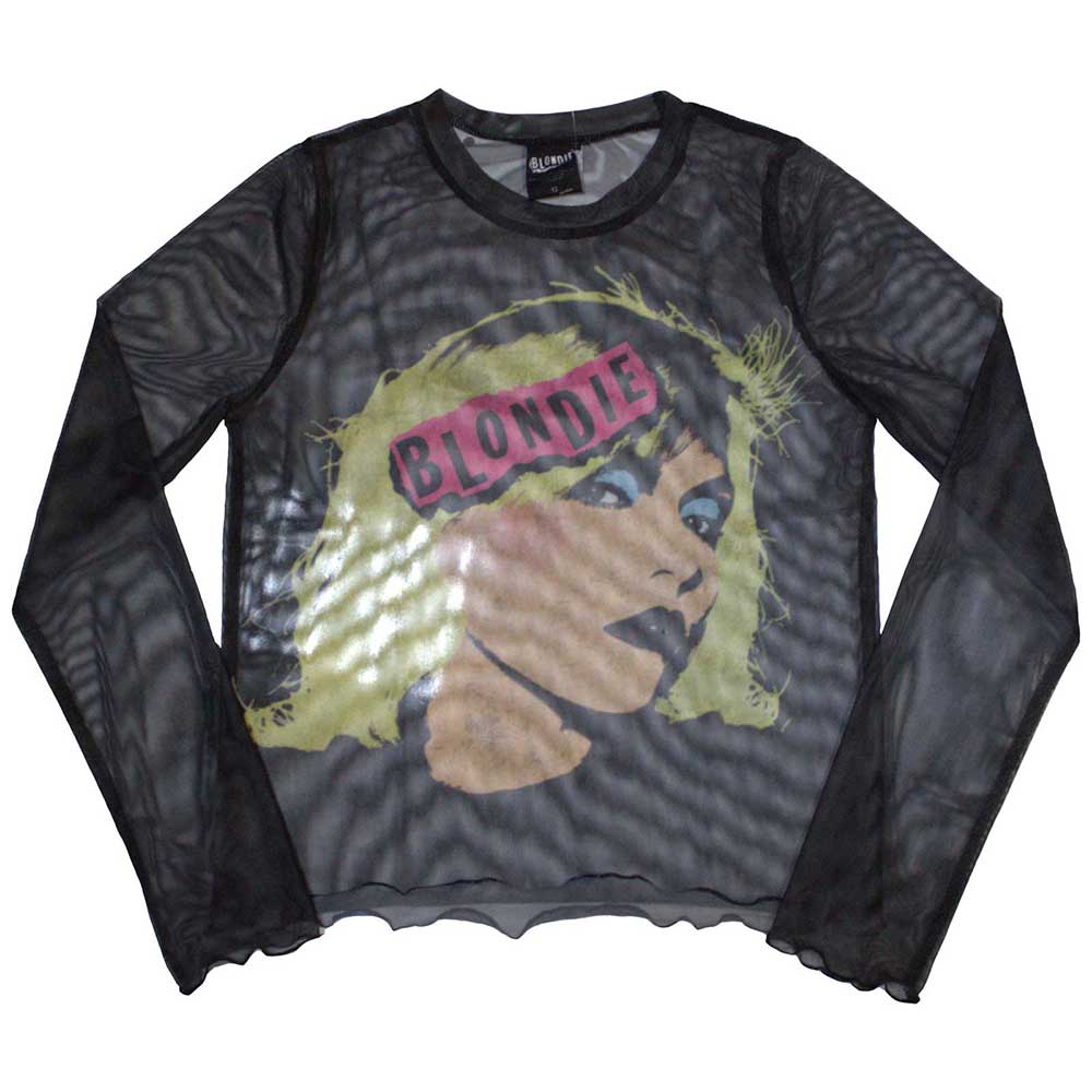 Blondie Ladies Long Sleeve Crop Top Punk Poster - Black