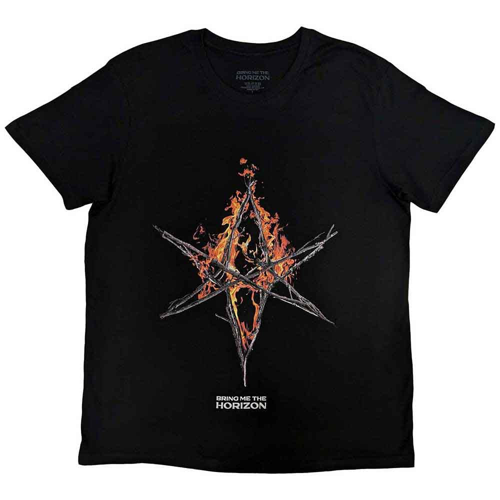 Bring Me The Horizon Unisex T-Shirt Flame Hex & Text Logo - Black