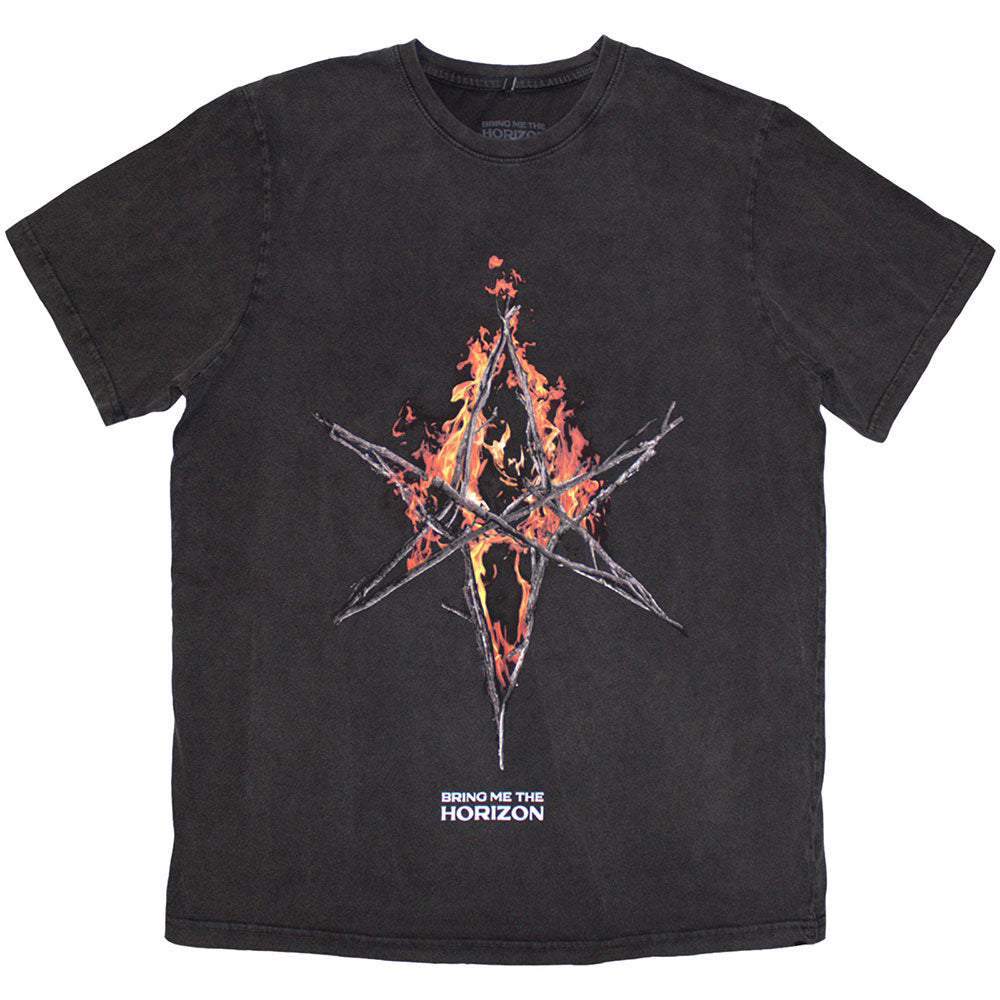 Bring Me The Horizon Unisex T-Shirt Flame Hex & Text Logo - Grey Wash