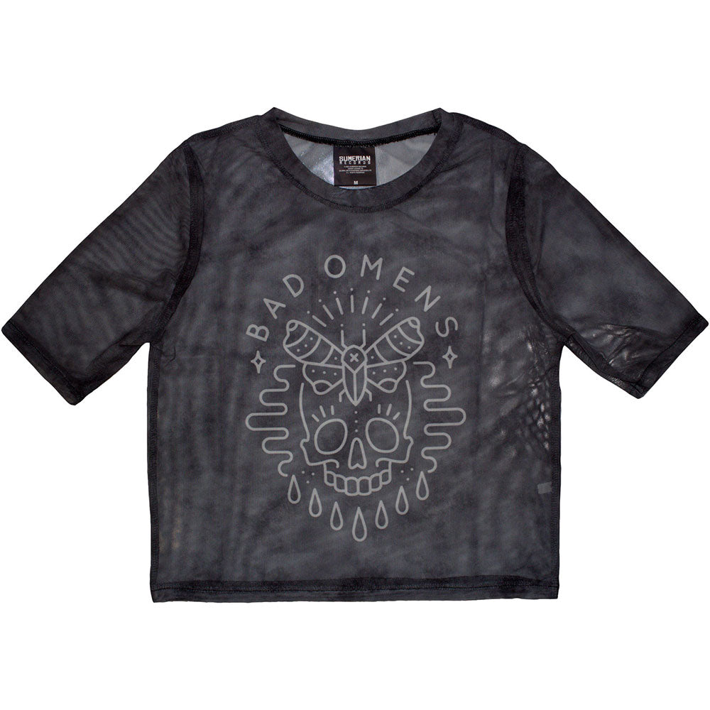 Bad Omens Ladies Crop Top Moth Skull - Charcoal Grey