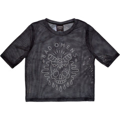 Bad Omens Ladies Crop Top Moth Skull - Charcoal Grey