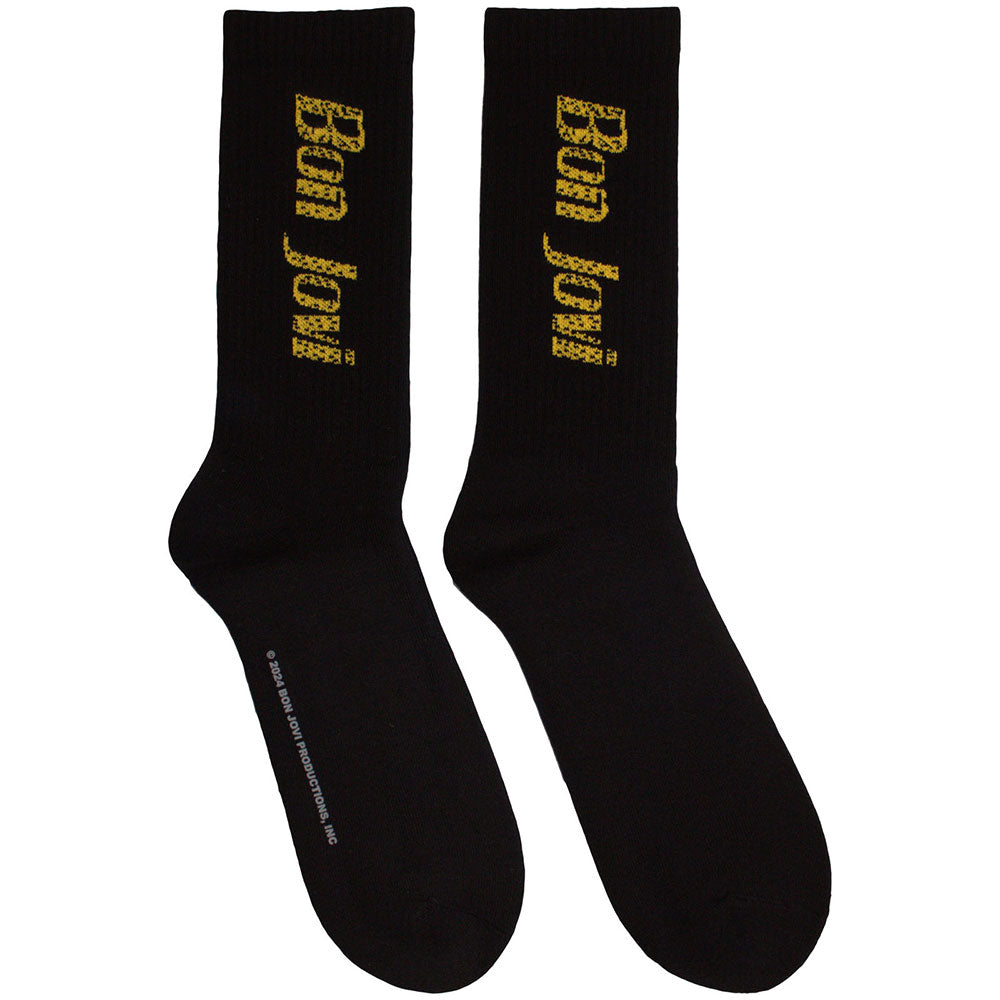 Bon Jovi Unisex Terry Socks Yellow Logo - Black