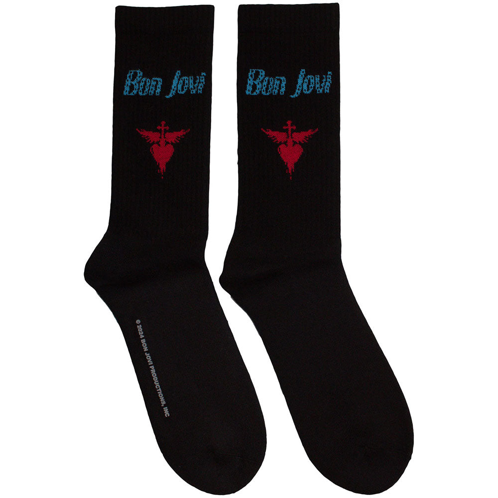 Bon Jovi Unisex Terry Socks Dagger Heart Blue Logo - Black
