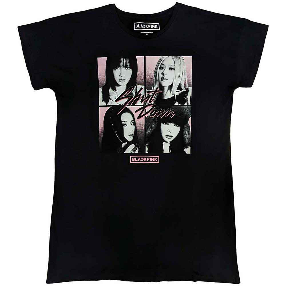 BlackPink Ladies Nightdress Shut Down Photo Grid - Black