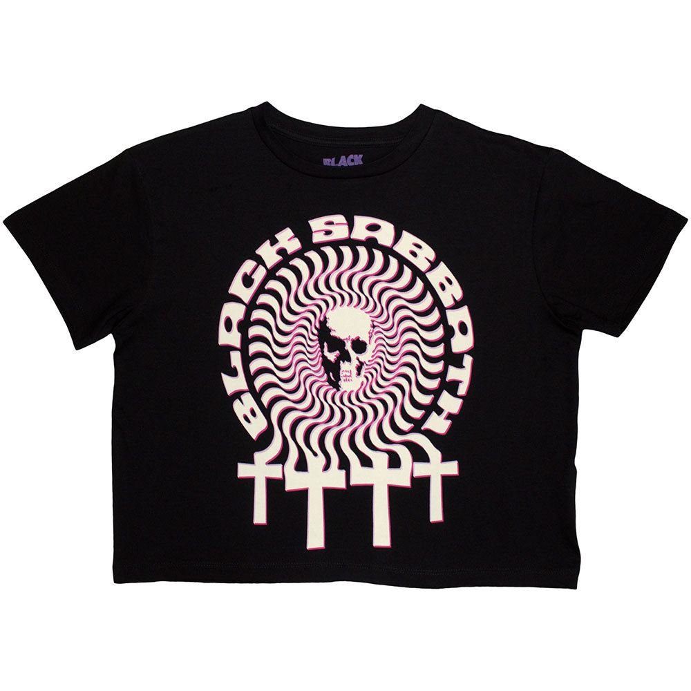 Black Sabbath Ladies Crop Top Hypnotic Skull - Black