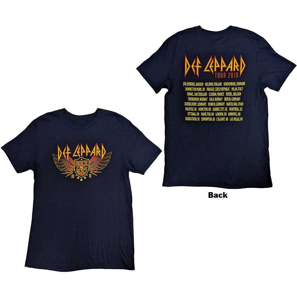 Def Leppard Unisex T-Shirt Rock Of Ages Tour 2019 - Navy Blue