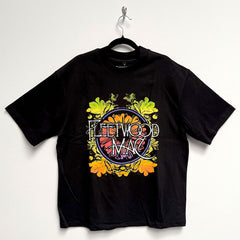 Fleetwood Mac Unisex Oversized Boxy T-Shirt Circle Floral Logo - Black