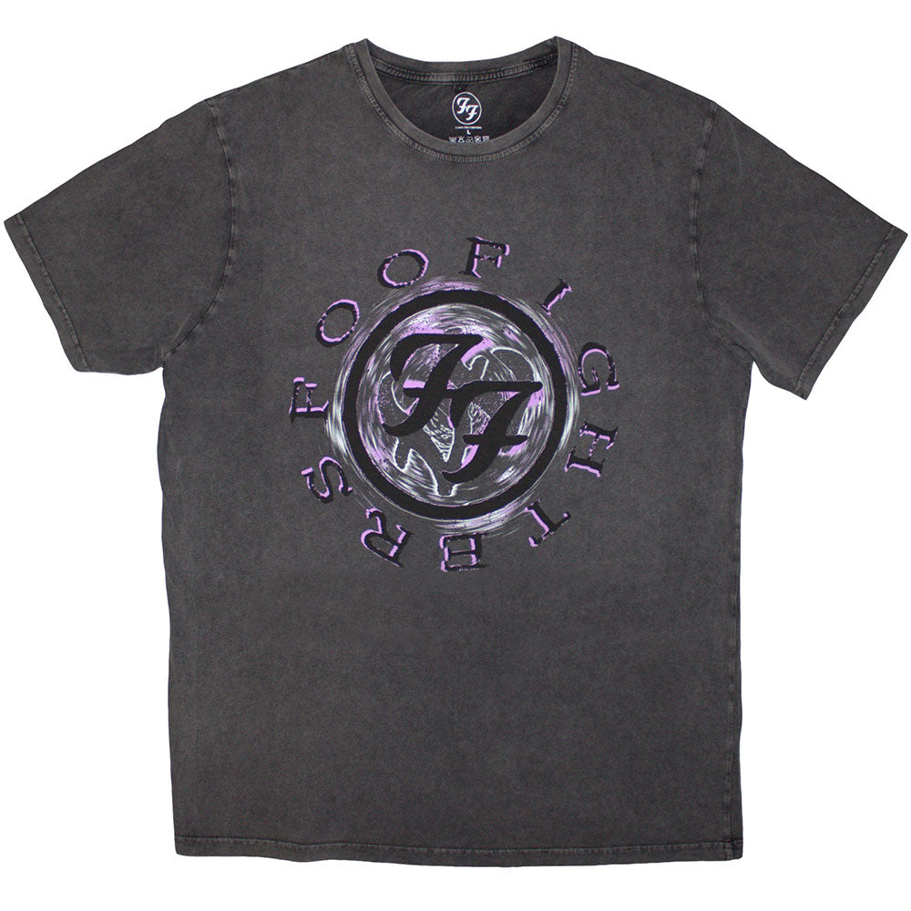 Foo Fighters Unisex Stone Wash T-Shirt Wheel Logo Shadow - Charcoal Grey