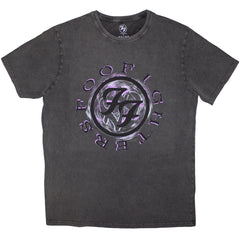 Foo Fighters Unisex Stone Wash T-Shirt Wheel Logo Shadow - Charcoal Grey