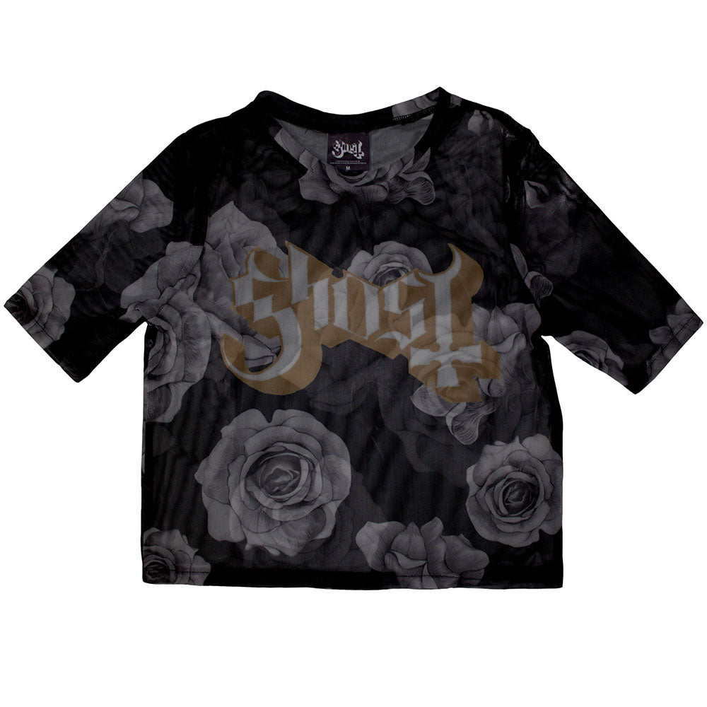 Ghost Ladies Crop Top Logo & Roses - Black