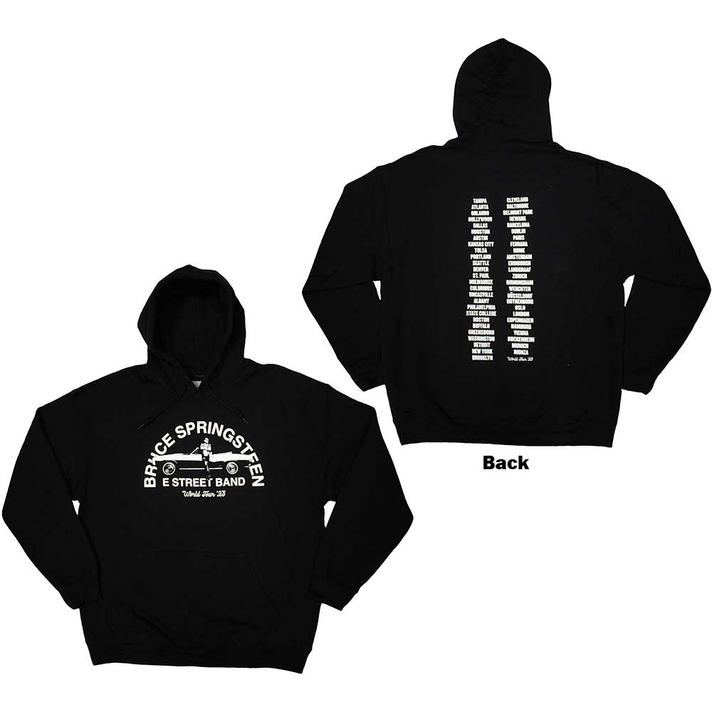 Bruce Springsteen Unisex Pullover Hoodie Tour '23 Leaning Car - Black
