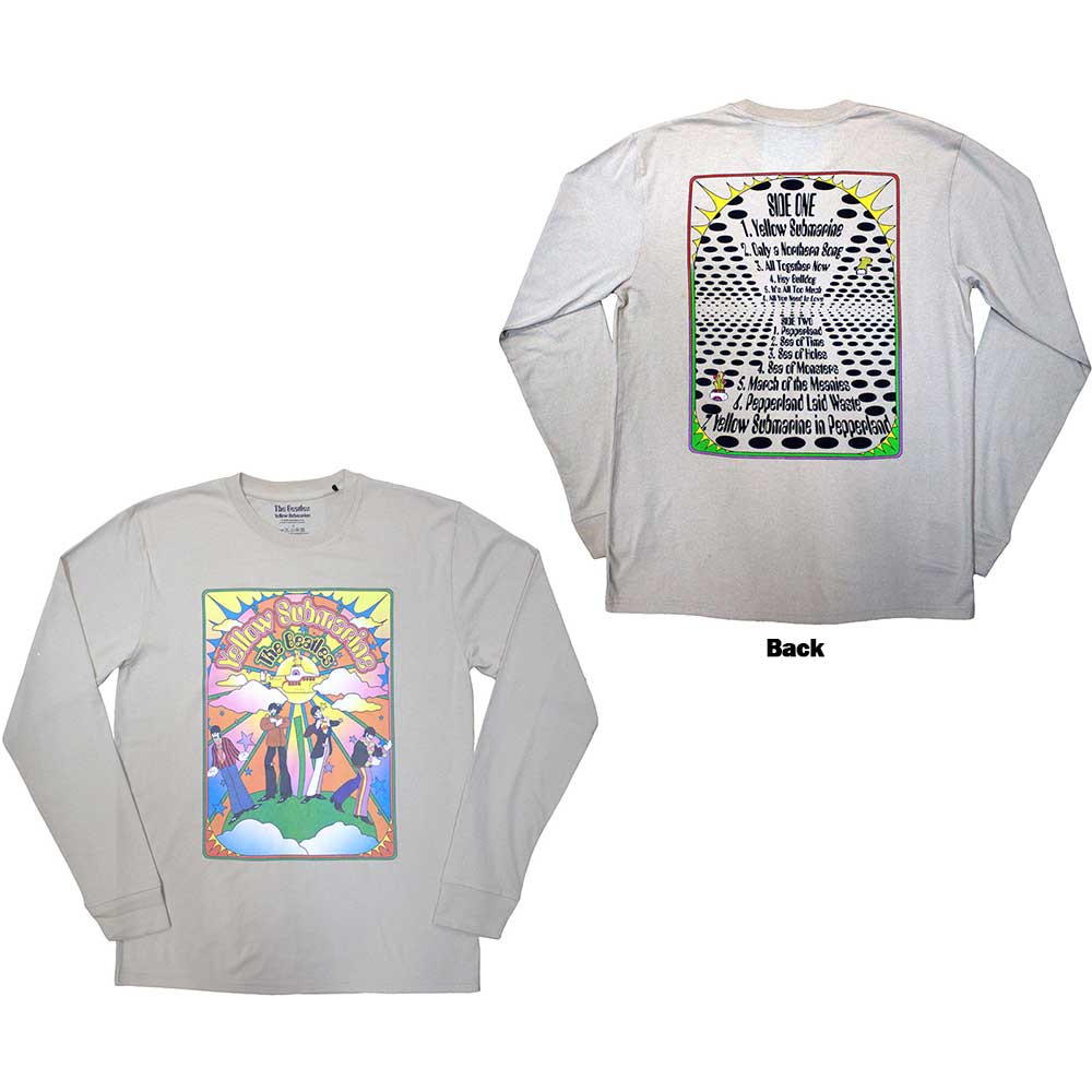 The Beatles Unisex Long Sleeve T-Shirt Yellow Submarine Tracklist - Sand