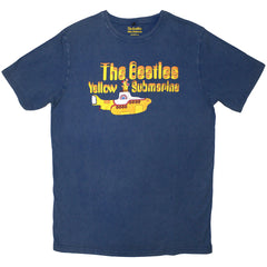 The Beatles Unisex Stone Wash T-Shirt Logo & Sub - Denim Blue