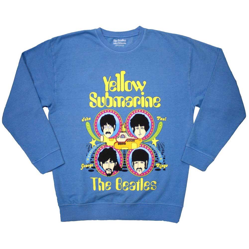 The Beatles Unisex Sweatshirt Yellow Submarine Heads In Circles - Blue